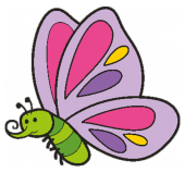 green pink and purple butterfly cartoon